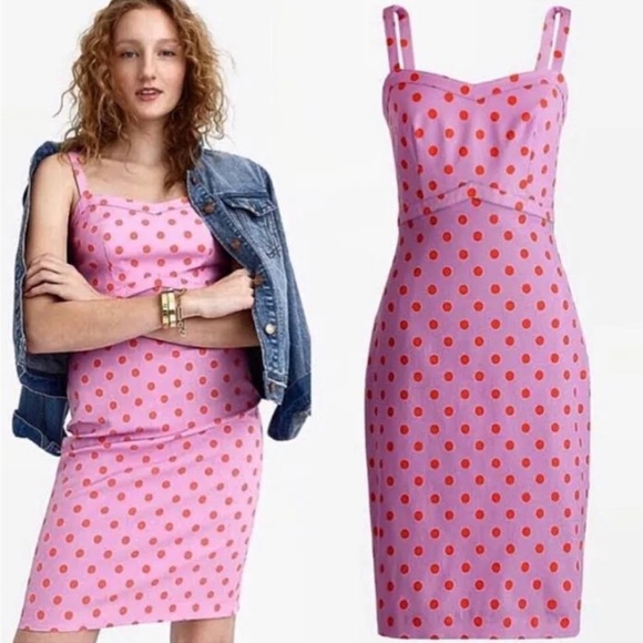 J. Crew Sheath Faille Magenta Polka Dot Dress - Picture 1 of 10